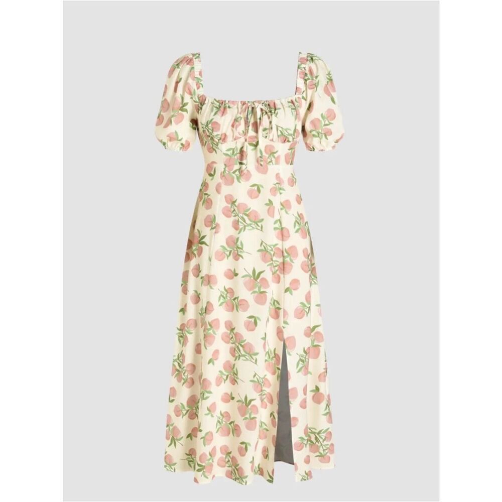 Cider Peach Print Maxi Dress in Cream and Pink